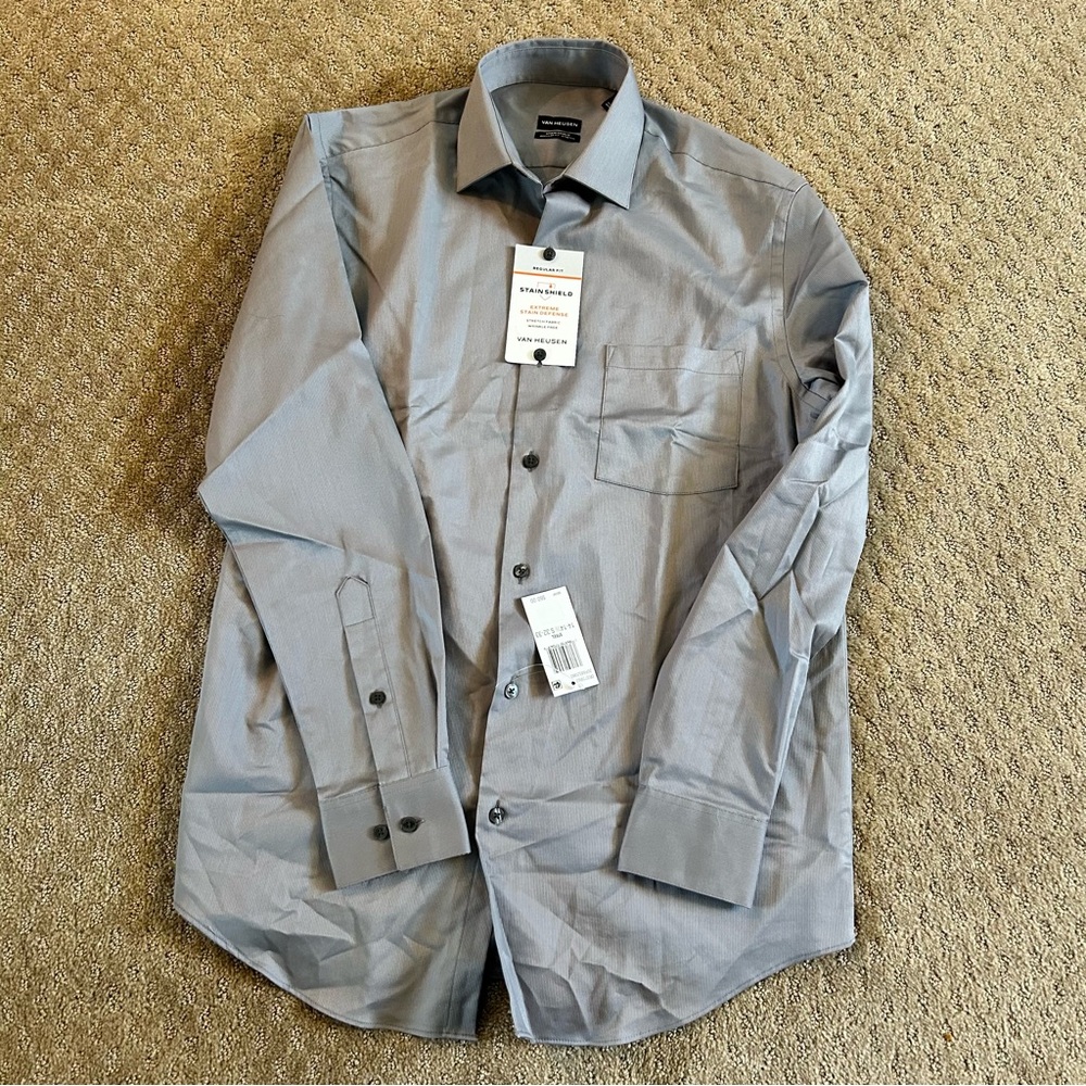 NWT Mens‎ Van Heusen Air 14.5 Dress Shirt Regular Fit Stretch 35/37 Gray Steel